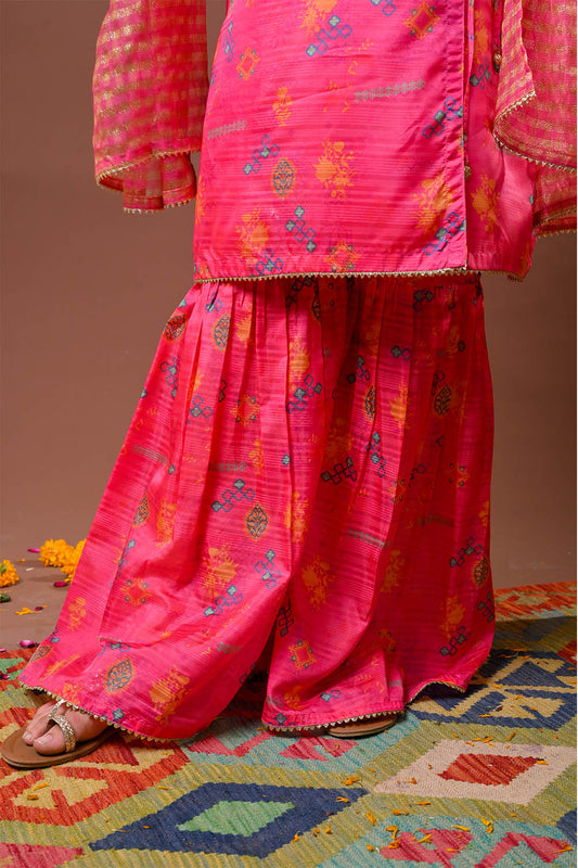 Girls formal clothes | Digital Print & Multicolor | Formal 3 Piece Suit  | Polyester Tussar Silk | GDD-03260