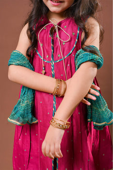 Kids formal clothes | Shocking Pink & Multicolor | Formal 3 Piece Suit | Viscose Chambray Katan | KDD-03234