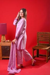 Girls Eid Dress | Purple & Multicolor | Casual Plus 3 Piece Suit | Cotton Plain | GBD-03333
