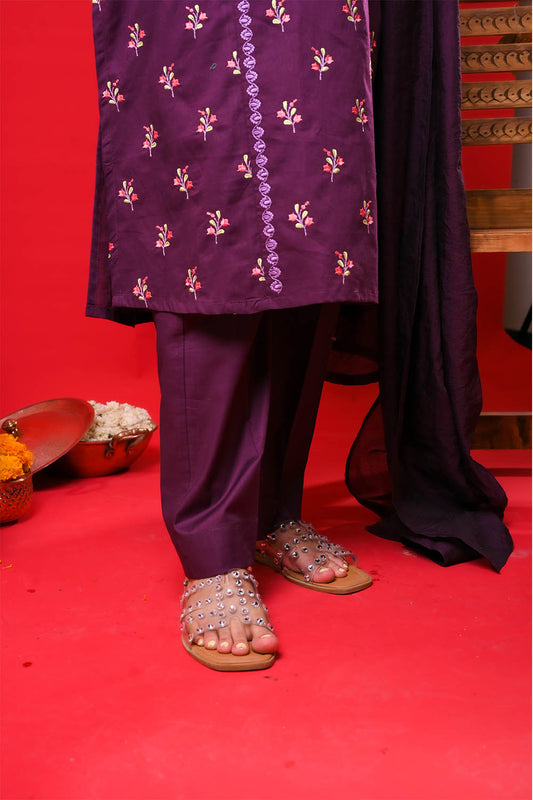 Women Eid Dress | Magenta & Multicolor | Casual Plus 3 Piece Suit | Cotton Plain | LBD-03331