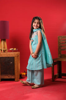 Kids Eid Dress | S.Green& Multicolor | Casual Plus 3 Piece Suit | Cotton Dobby | KBD-03312