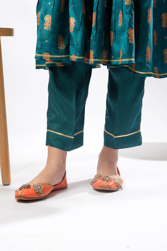 Girls formal clothes | Turquoise Blue & Multicolor | Formal 3 Piece Suit | Viscose Raw Silk | GDD-03293