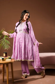 Girls formal clothes | Purple & Gold | Formal 3 Piece Suit | Viscose Raw-Silk | GDD-03152