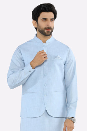 Sky Blue Shalwar Kameez with Waistcoat