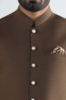 Dark Brown Shalwar Kameez with Waistcoat
