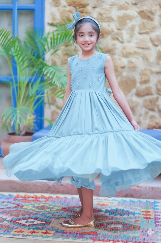 Kids formal clothes | Green & Gold | Formal 3 Piece Suit | Viscose Chambray Katan | KDD-03357