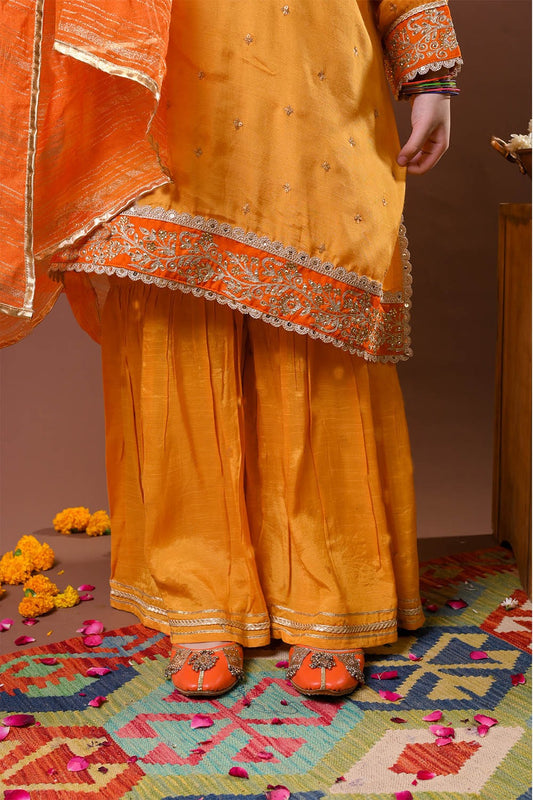Girls formal clothes | Mustard & Gold | Formal 3 Piece Suit  | Viscose Raw-Silk | GDD-03153